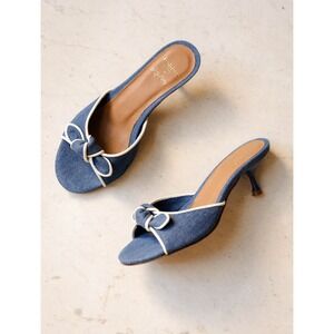 Bobbies Paris x Juny Breeze Sophia Denim Stone Open Toe Kitten Heels US 7.5